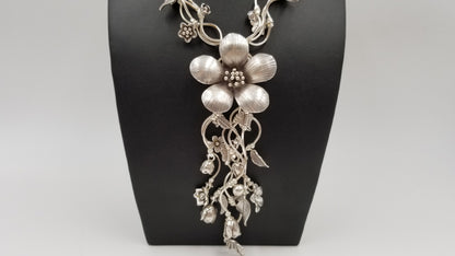 STERLING SILVER 4 LAYERS FLORAL SPECIAL DESIGNS CHARMS NECKLACE
