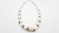 STERLING SILVER SPECIAL DESIGNS MATT FINISHED LARGE BEADS W/ FLORAL BEADS NECKLACE