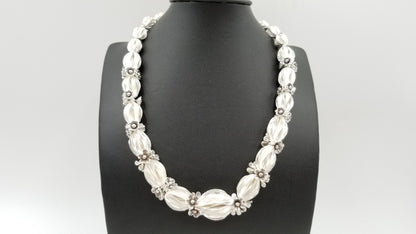 STERLING SILVER SPECIAL DESIGNS MATT FINISHED LARGE BEADS W/ FLORAL BEADS NECKLACE