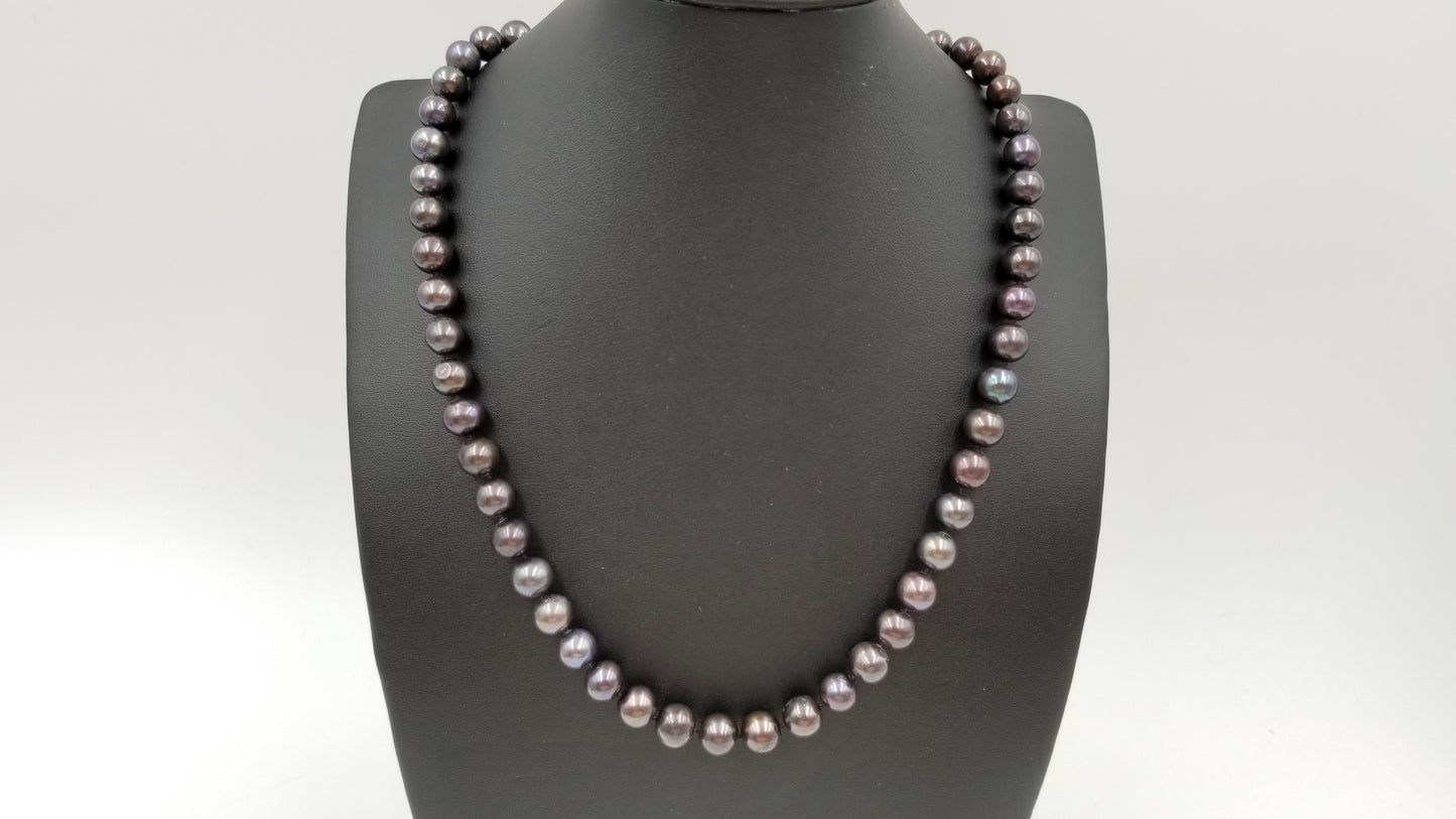FRESHWATER CULTURE BLACK PEARL 7-8 MM STERLING SILVER CLASP 18 " NECKLACE