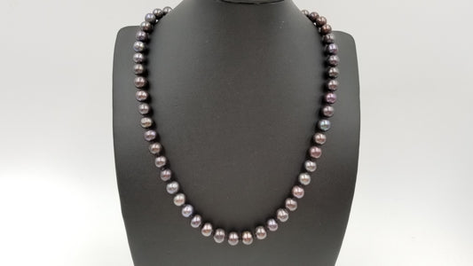 FRESHWATER CULTURE BLACK PEARL 7-8 MM STERLING SILVER CLASP 18 " NECKLACE