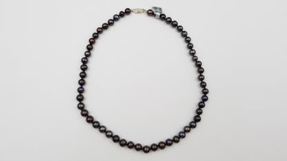 FRESHWATER CULTURE BLACK PEARL 7-8 MM STERLING SILVER CLASP 18 " NECKLACE