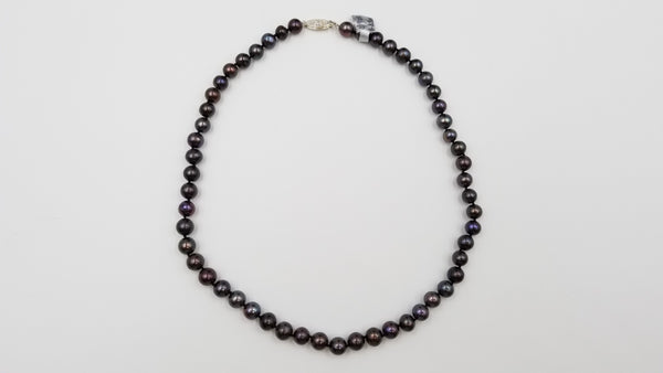 FRESHWATER CULTURE BLACK PEARL 7-8 MM STERLING SILVER CLASP 18 " NECKLACE