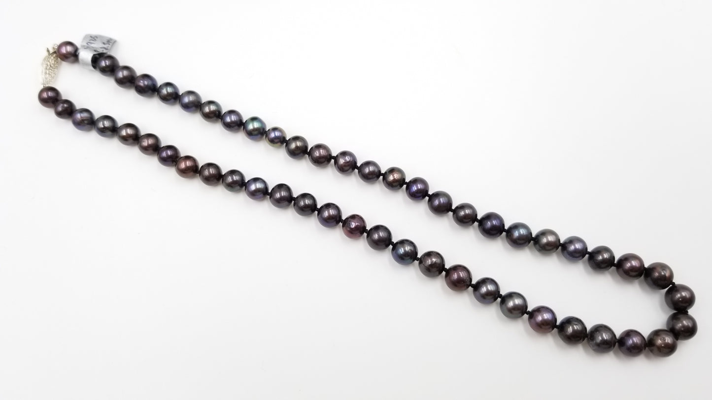 FRESHWATER CULTURE BLACK PEARL 7-8 MM STERLING SILVER CLASP 18 " NECKLACE