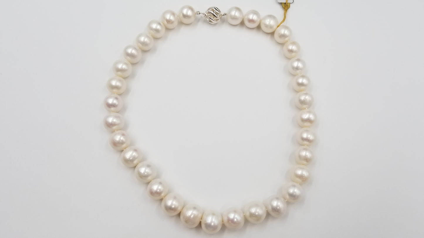 FRESHWATER CULTURE PEARL 12-14 MM CLASSIC STERLING SILVER CLASP NECKLACE