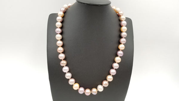 MULTI COLOR PINK ROUND FRESHWATER CULTURE PEARLS W/ 14 KT YELLOW GOLD CLASP 18 " NECKLACE