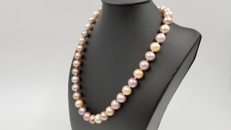 MULTI COLOR PINK ROUND FRESHWATER CULTURE PEARLS W/ 14 KT YELLOW GOLD CLASP 18 " NECKLACE