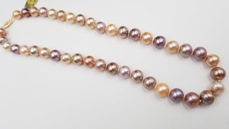 MULTI COLOR PINK ROUND FRESHWATER CULTURE PEARLS W/ 14 KT YELLOW GOLD CLASP 18 " NECKLACE