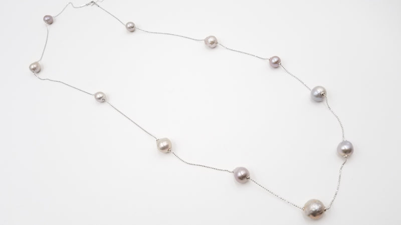 GREY-PURPLE FRESHWATER BAROQUE PEARLS STERLING SILVER SLIDING 39 " NECKLACE