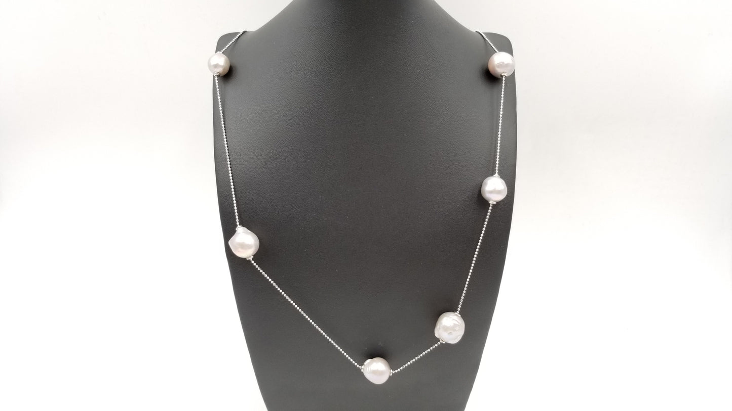 GREY-PURPLE FRESHWATER BAROQUE PEARLS STERLING SILVER SLIDING 39 " NECKLACE