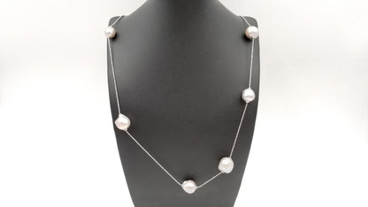 GREY-PURPLE FRESHWATER BAROQUE PEARLS STERLING SILVER SLIDING 39 " NECKLACE