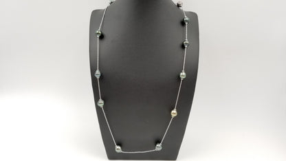 TAHITIAN BLACK BAROQUE PEARLS STERLING SILVER SLIDING 39 " NECKLACE