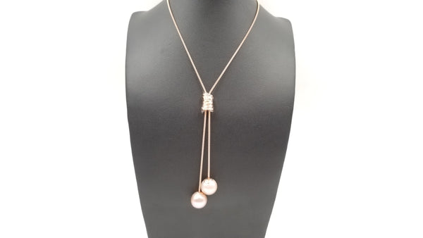 PINK FRESHWATER CULTURE ROUND PEARL STERLING SILVER W/ PINK GOLD PLATED 26 " LARIOT NECKLACE