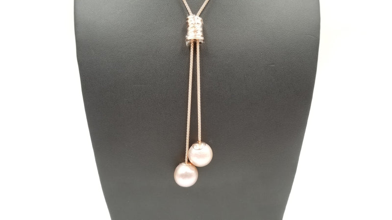 PINK FRESHWATER CULTURE ROUND PEARL STERLING SILVER W/ PINK GOLD PLATED 26 " LARIOT NECKLACE