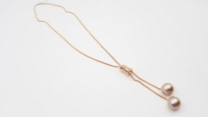 PINK FRESHWATER CULTURE ROUND PEARL STERLING SILVER W/ PINK GOLD PLATED 26 " LARIOT NECKLACE
