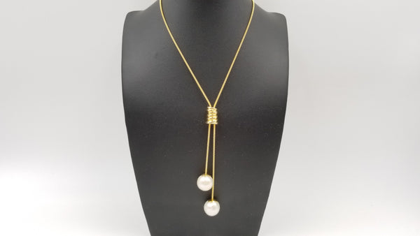 FRESHWATER CULTURE ROUND PEARL STERLING SILVER W/ YELLOW GOLD PLATED 26 " LARIOT NECKLACE