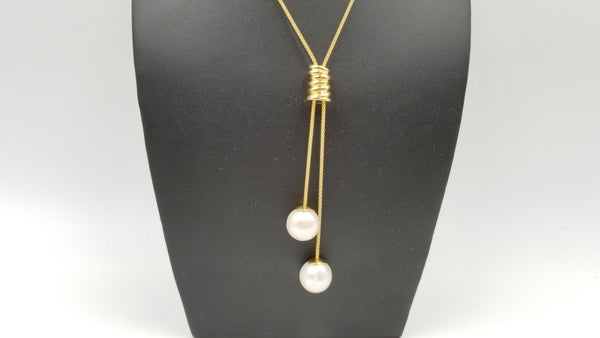 FRESHWATER CULTURE ROUND PEARL STERLING SILVER W/ YELLOW GOLD PLATED 26 " LARIOT NECKLACE