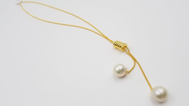 FRESHWATER CULTURE ROUND PEARL STERLING SILVER W/ YELLOW GOLD PLATED 26 " LARIOT NECKLACE