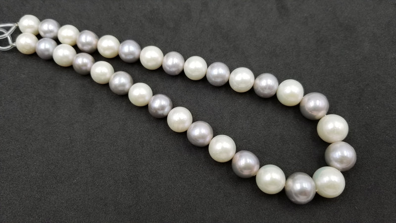 MULTI COLORED WHITE / GREY FRESHWATER CULTURE PEARL 11-15 MM ROUND STRAND