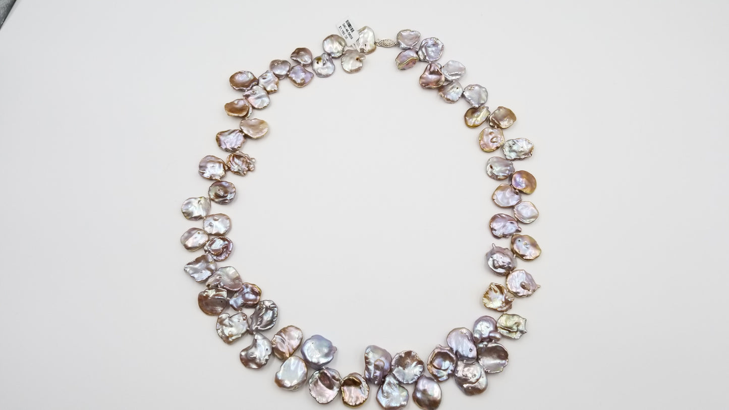 FRESHWATER KESHI PEARL MULTI  COLOR LARGE SIZE 14-18 MM STERLING SILVER  28 " NECKLACE