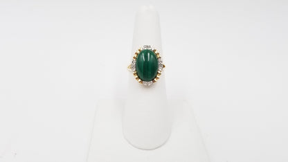 MALACHITE WITH DIAMONDS 14 KT YELLOW GOLD RING