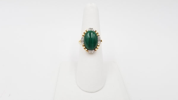 MALACHITE WITH DIAMONDS 14 KT YELLOW GOLD RING