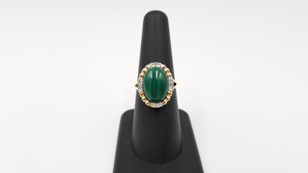 MALACHITE WITH DIAMONDS 14 KT YELLOW GOLD RING