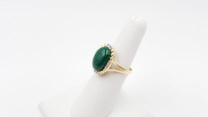 MALACHITE WITH DIAMONDS 14 KT YELLOW GOLD RING