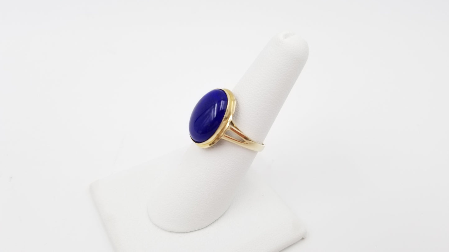 LAPIS 12X16 OVAL 14 KT YELLOW GOLD RING