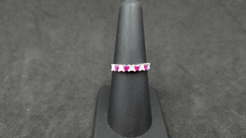 PINK SAPPHIRES WITH DIAMONDS ( SQUARE ) 14 KT WHITE GOLD BAND