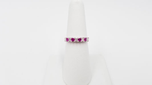 PINK SAPPHIRES WITH DIAMONDS ( SQUARE ) 14 KT WHITE GOLD BAND