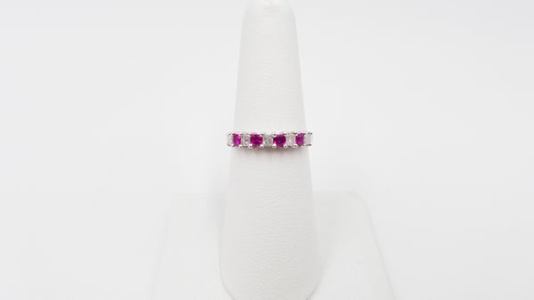 PINK SAPPHIRES WITH DIAMONDS ( SQUARE ) 14 KT WHITE GOLD BAND