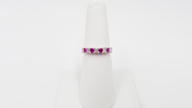 PINK SAPPHIRES WITH DIAMONDS ( SQUARE ) 14 KT WHITE GOLD BAND