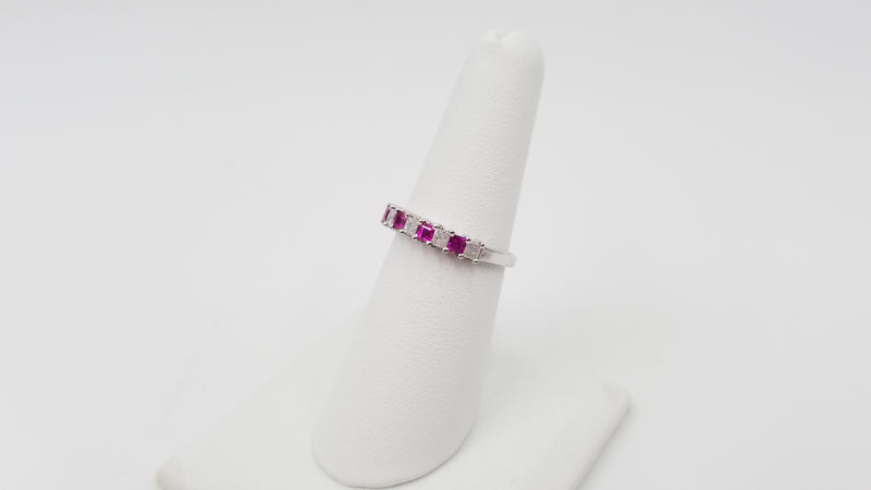 PINK SAPPHIRES WITH DIAMONDS ( SQUARE ) 14 KT WHITE GOLD BAND