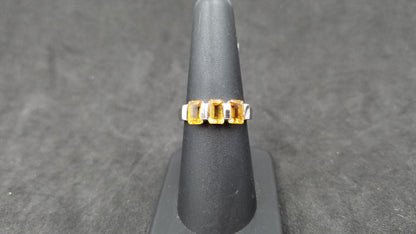 CITRINES ( EMERALD CUT ) 3 STONES 14 KT WHITE GOLD BAND