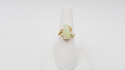 OPAL ( AUSTRALIA ) FREEFORM STYLE WITH DIAMONDS 14 KT YELLOW GOLD RING