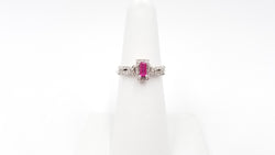 RUBY ( SQUARE ) WITH DIAMONDS 14 KT WHITE GOLD RING