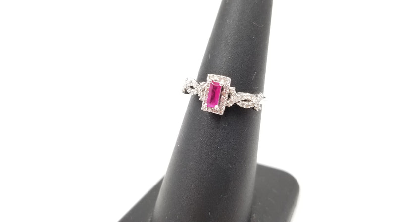 RUBY ( SQUARE ) WITH DIAMONDS 14 KT WHITE GOLD RING