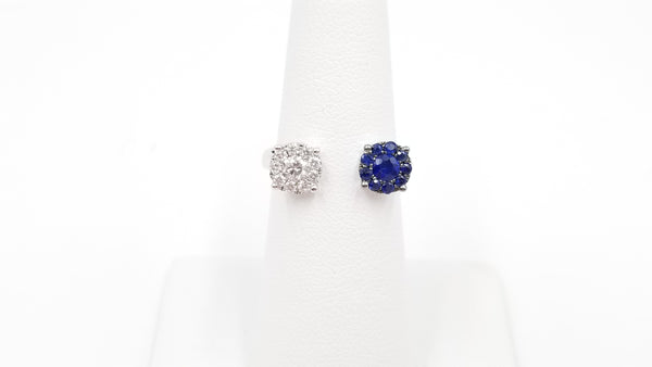 SAPPHIRES AND DIAMONDS TWIN CLUSTER 18 KT WHITE GOLD RING