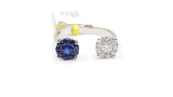 SAPPHIRES AND DIAMONDS TWIN CLUSTER 18 KT WHITE GOLD RING