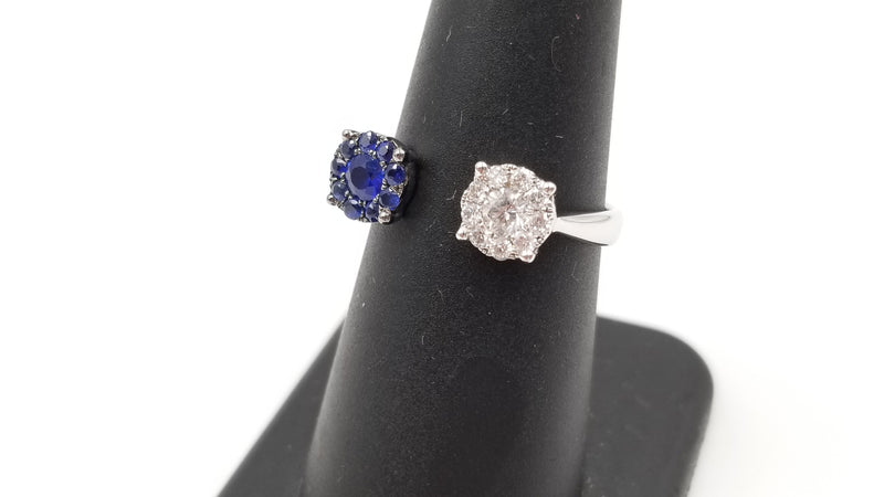 SAPPHIRES AND DIAMONDS TWIN CLUSTER 18 KT WHITE GOLD RING