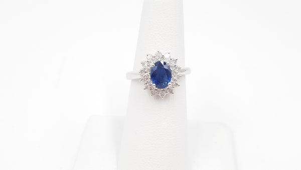 SAPPHIRES ( OVAL ) AND DOUBLE ROWS DIAMONDS  18 KT WHITE GOLD RING