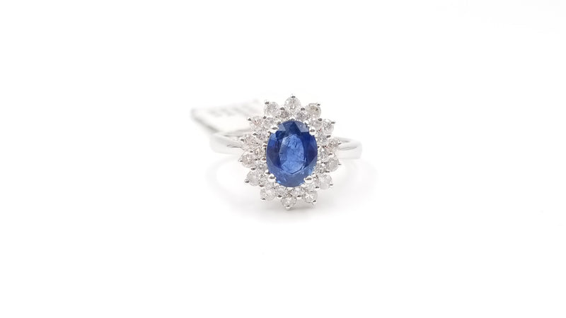 SAPPHIRES ( OVAL ) AND DOUBLE ROWS DIAMONDS  18 KT WHITE GOLD RING