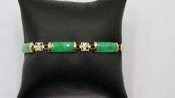 GREEN JADE ( DYED ) 14 KT YELLOW GOLD BRACELET