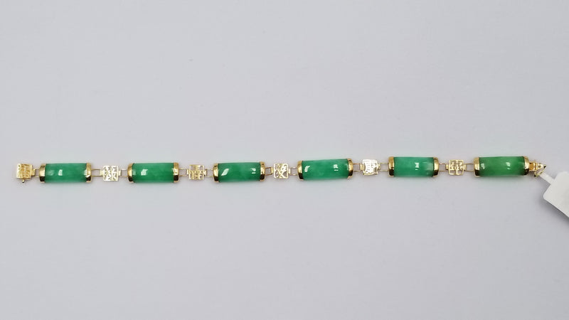 GREEN JADE ( DYED ) 14 KT YELLOW GOLD BRACELET