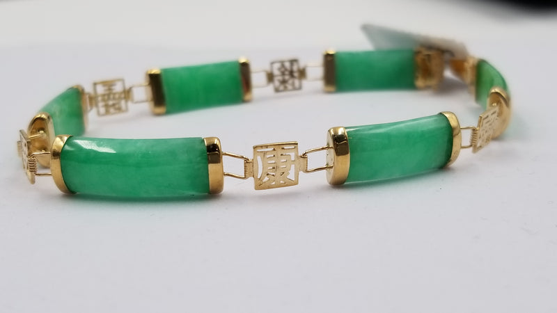 GREEN JADE ( DYED ) 14 KT YELLOW GOLD BRACELET