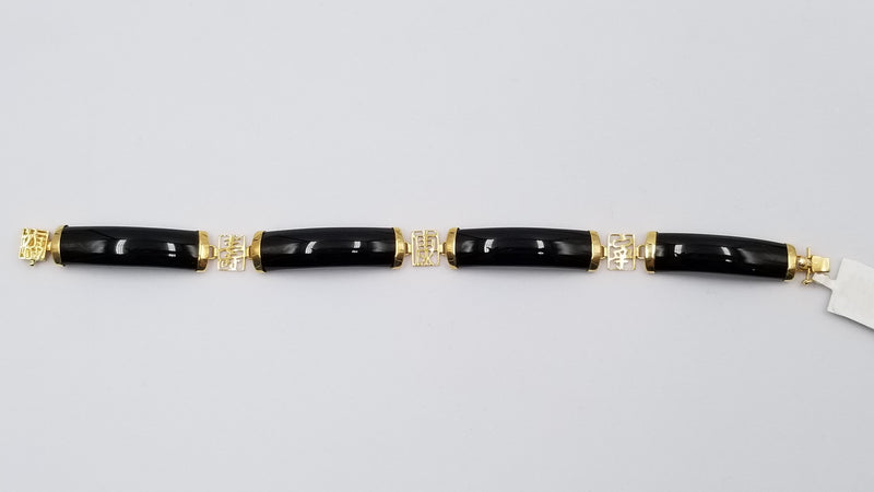 BLACK JADE ( DYED ) 14 KT YELLOW GOLD BRACELET