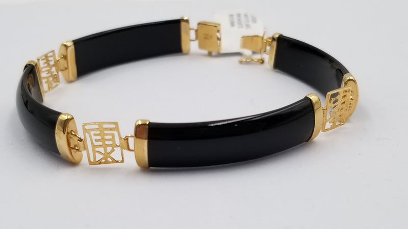 BLACK JADE ( DYED ) 14 KT YELLOW GOLD BRACELET