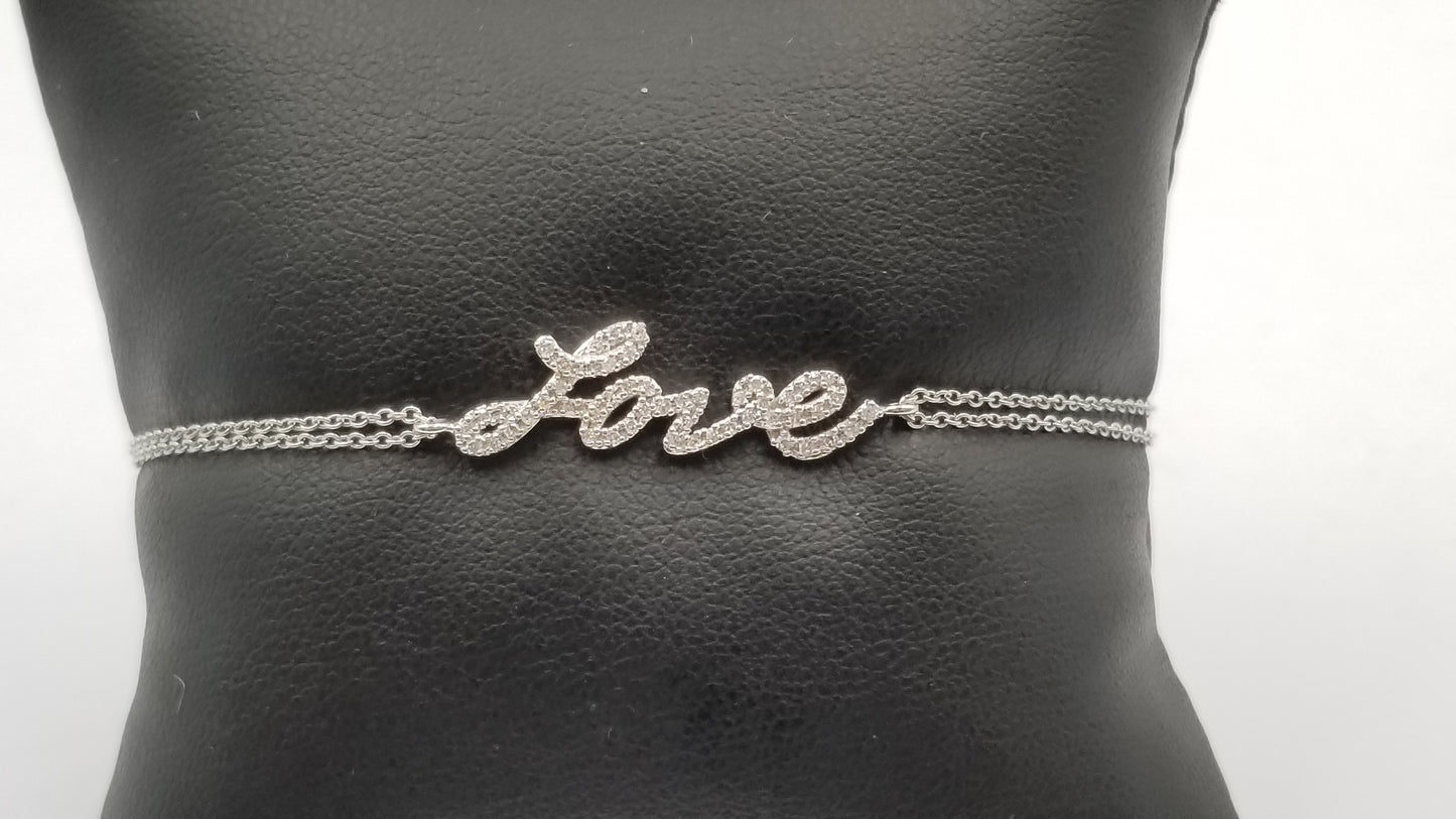 LOVE DIAMONDS 14 KT WHITE GOLD DOUBLE LINK BRACELET