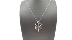 MULTI COLORED SAPPHIRES ( BRIOLETTE CUT ) WITH DIAMONDS 18 KT WHITE GOLD NECKLACE